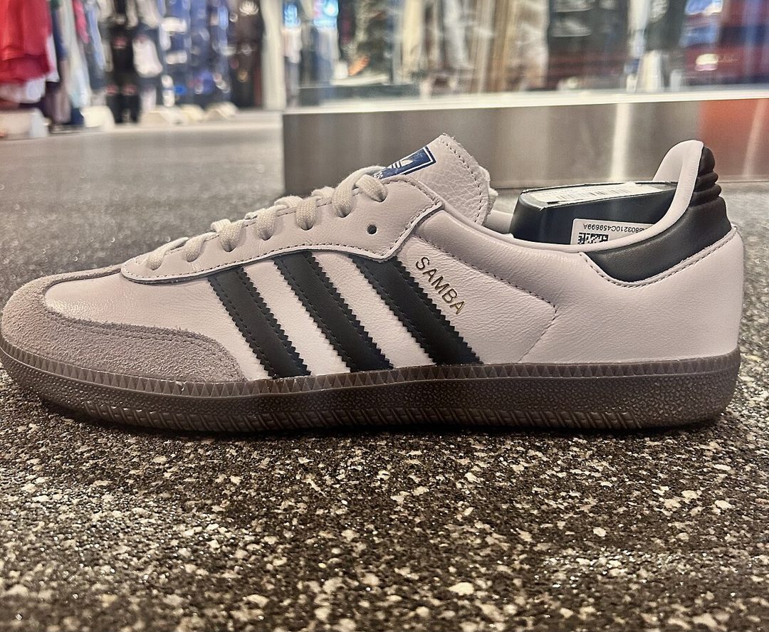 adidas Samba OG trainer in white with black stripes, side view