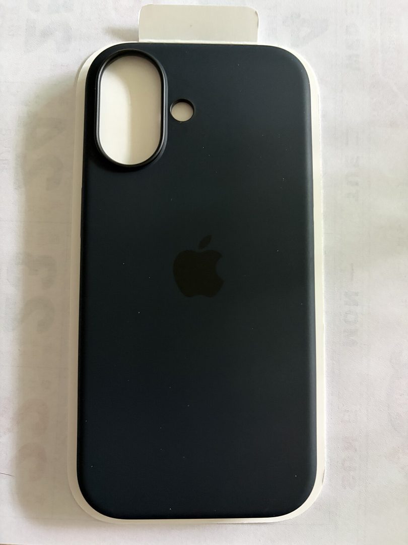 Black Apple silicone case for iPhone 16, back view