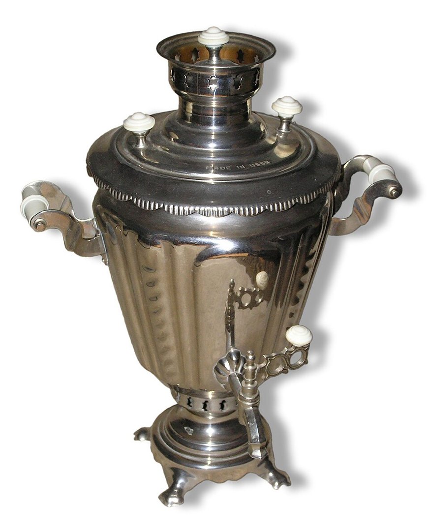 Polished samovar with a tap