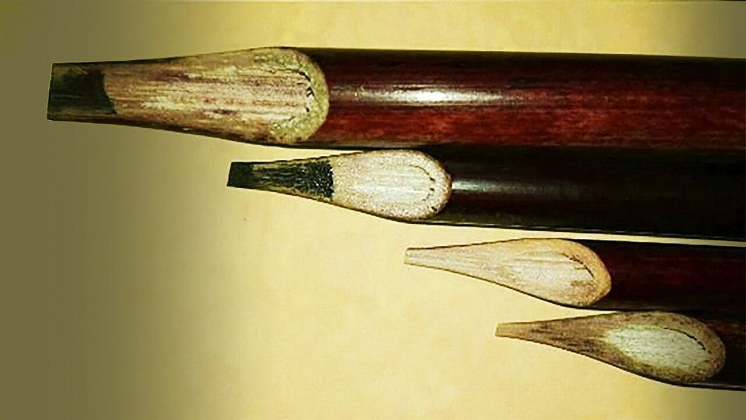 Cut nibs of reed calligraphy pens